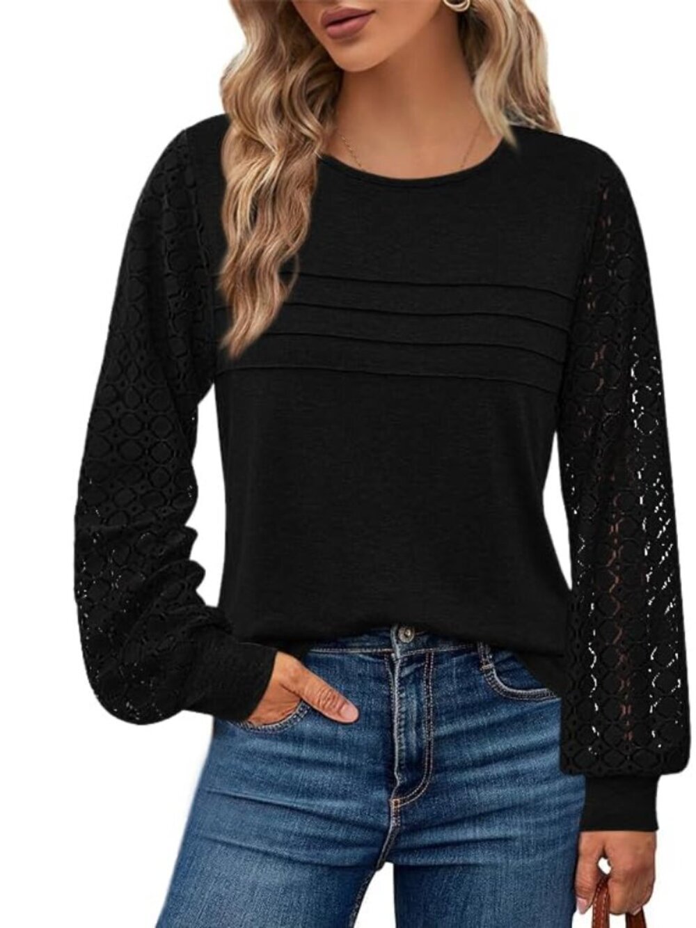 🆕 Women's Long Sleeve Shirts Dressy Lace Spring Tops Trendy Business Casual